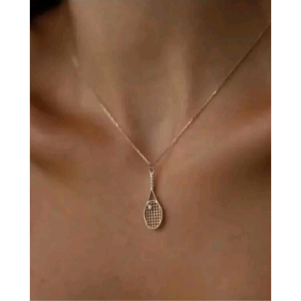 Minimalist Tennis Racket and Pearl Ball Trendy Gold Necklace - Picture 4 of 4